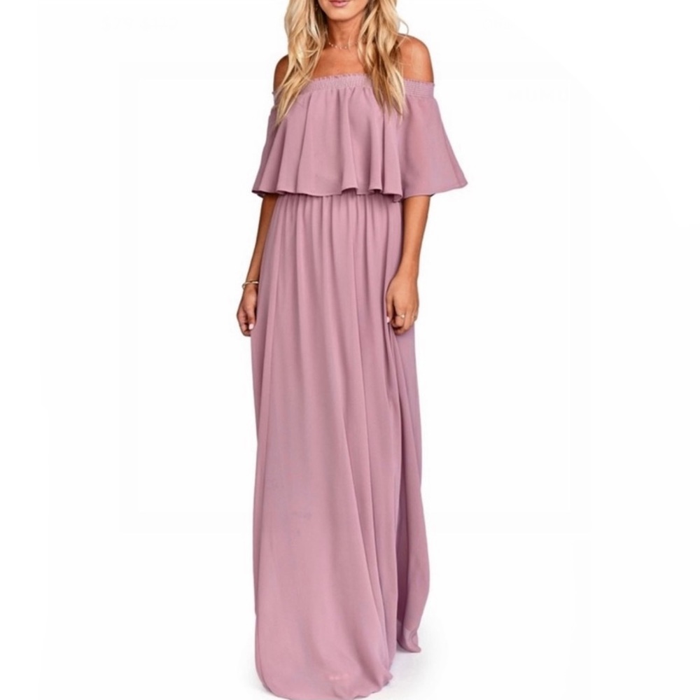 SHOW ME YOUR MUMU OFF-THE-SHOULDER RUFFLE MAXI DRESS